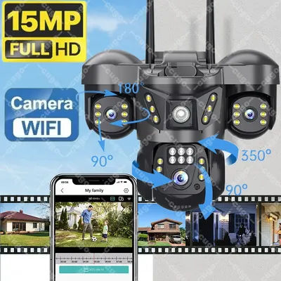 8K 15MP Outdoor Wifi Camera PTZ 10X Zoom Three Lens Three Screens Video Surveillance Color Night Vision CCTV Security IP Cameras