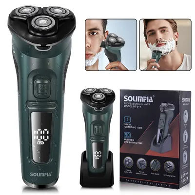 Solimpia LCD Dislay Waterproof Electric Shaver For Men Wet Dry Neck Beard Electric Razor Facial Shaving Machine USB Rechargeable