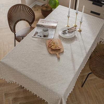 TEMU Farmhouse Style Flower Garden Small Chrysanthemum Rice Print Beige Fringed Tablecloth For Kitchen Table Decoration Tablecloth 1pc