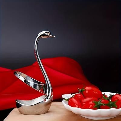 TEMU 1pc Elegant Stainless Steel Swan Shape Cutlery Holder, Modern Novelty Metal Decorative Plate, Suitable For Parties, Weddings And Home Use