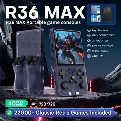 AISLPC R36s MAX Retro Handheld Game Console 64/128G Built-in 18000+ Games 4.0-inch IPS Screen Portable Video Game Player R36max