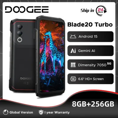 DOOGEE Blade20 Turbo 5G Rugged Phone 32GB(8+24) 256GB Dimensity 7050 6.6” HD IPS 10300mAh Battery 50MP Camera Android 15 NFC