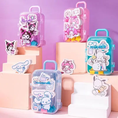 Kawaii Sanrio Cartoon Eraser Set Cute Animes Cinnamoroll Kuromi Melody Luggage Pencil Eraser Set Incentive Stationery Girl Gifts