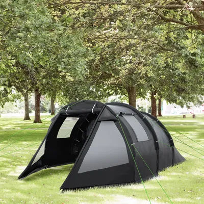 Outsunny 3-4 Man Tunnel Tent, Two Room Camping Tent with Windows and Covers, Portable Carry Bag