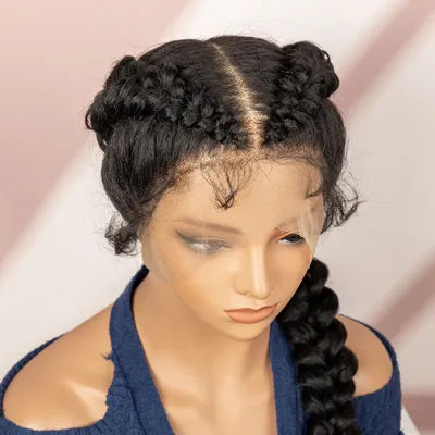 Cornrow Braided Wigs for Women Knotless 30 Inches Synthetic Conrow Braids Wig with Baby Hair Ponytail Transparent Full Lace Wig