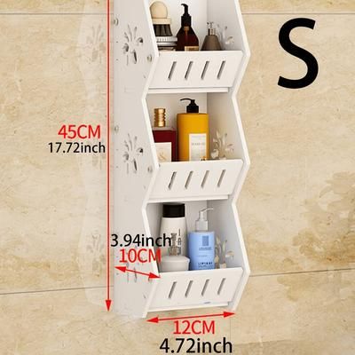 TEMU 1pc No-drill Wall-mounted Bathroom Shelf, Dual-tier Storage Organizer For Shower Gel & Cosmetics, White Elegant Design With Hooks, Bathroom Organizers And Storage