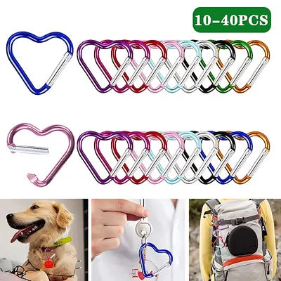 10-40PCS Heart Shaped Carabiner Aluminum Alloy Clip for Backpack Water Bottle Keychain Outdoor Hiking Climbing Accessories