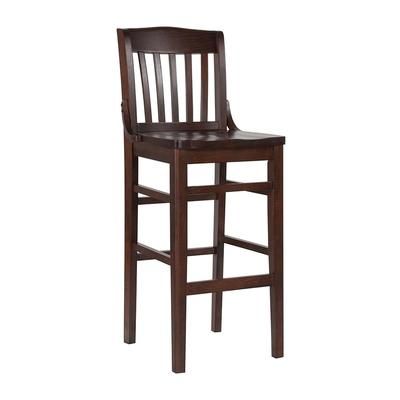 MoTak M068 Commercial Bar Stool w/ Walnut Wood School House Back, Wood Seat