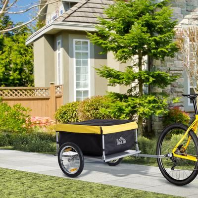 TEMU Bicycle Cargo Trailer, Two-wheel Bicycle Large Trailer Oxford Fabric, Folding Storage, & Removable Cover, Yellow