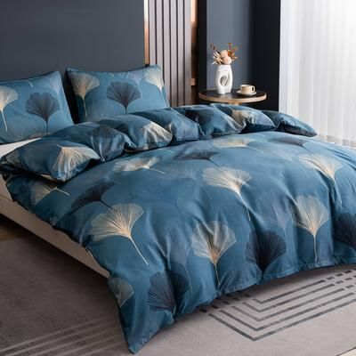 TEMU 3pcs Quilt Cover Set High-grade Sanded Skin-friendly Comfortable Plant Geometric Flower Household Hotel Supplies (1 Quilt Cover + 2 Pillowcases)