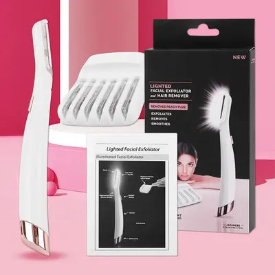 Sonic Lighted Facial Exfoliator, Electric Vibrating Razor for Facial Hair Removal, with 6 Replacement Head