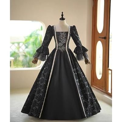 Vintage Rococò Rinascimento Maxi Vestito Normale A sbuffo Principessa Sposa Pieghettato Con Volant Principessa Girocollo Costume Per donna Halloween Carnevale Mascherata Feste Halloween Performance