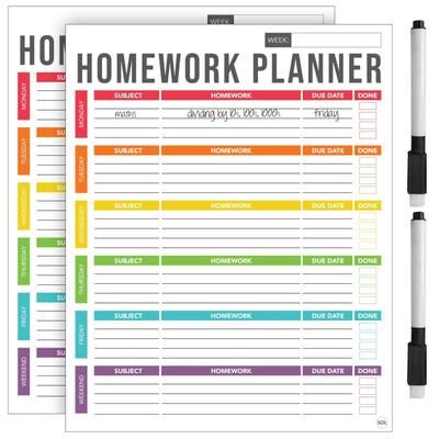 TEMU 2pk Magnetic Homework Study Planner A4 Weekly Daily Revision + Wipe Pens