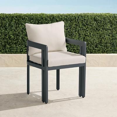 Set of 2 Porticello Dining Arm Chairs in Matte Black Aluminum - Rain Resort Stripe Dove - Frontgate
