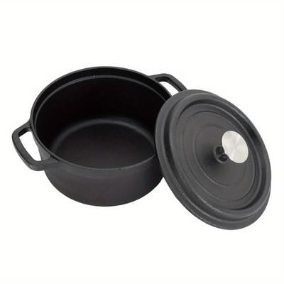 TEMU Outdoor Kitchen Cast Iron Pot 20cm, Large Diameter 2.5l, Thickened 3.5kg, With Anti-scalding Handle, Total Length 27cm, Suitable For Soup And Stir-frying