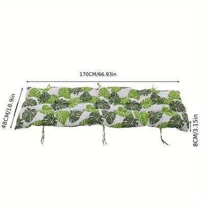 TEMU Leaf Pattern Outdoor Chair Cushion - Non-slip Replacement Mat For Patio, Garden, And Sunbed With Adjustable Straps, Polyester Blend Fabric, Green And