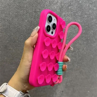 Fashion Cute Candy Liquid Silicone Suction Cup With Wrist Strap Case For iPhone 15 14 11 12 13 16