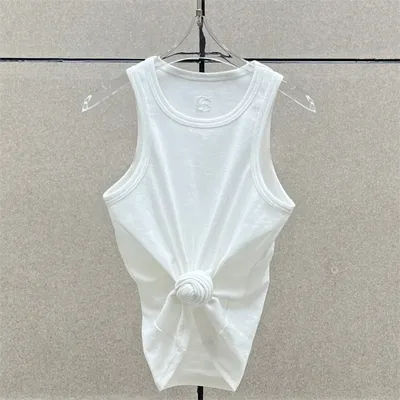 Femmes t-shirts nouveau torsadé fleur noué haut sans manches pour l'été 2025 élastique mince pur coton femmes gilet corset haut court
