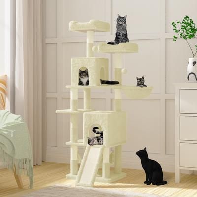 TEMU Cat Tree, 158cm Large Cat Tree For In Door Cats, Multi-level Cat Climbing Frame With 16 Scratching Posts, Cat With Perches, Cat Condo And Hammock, For Large And Small Cats