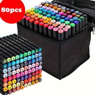 TEMU 80 Colors Coloring Pens Pens Markers Graffiti Pens Colored Marker Pens With Black Bag Suitable For Painting, Traveling, Design, And Marking Easter Gifts Day Gifts