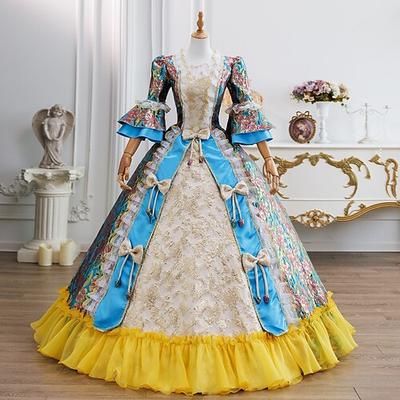 Vintage Rococò Rinascimento Maxi Vestito Normale A sbuffo Principessa Sposa Pieghettato Con Volant Principessa Girocollo Costume Per donna Halloween Carnevale Mascherata Feste Halloween Performance