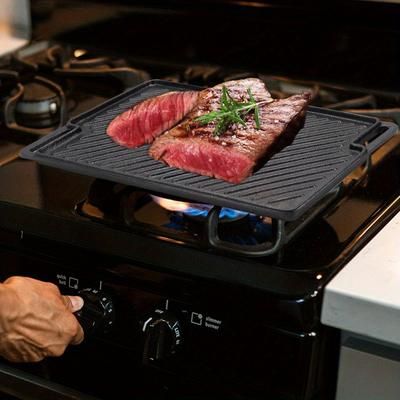 TEMU 46 Cm Iron Griddle Pan Pan Pre- Double-sided Usable Rectangular Iron For Cookware For Gas Induction Hob Egg For Bbq Christmas