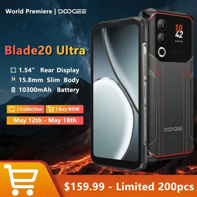 DOOGEE Blade20 Ultra Rugged Smartphone 6.6“ IPS Screen 1.54” Rear Screen 8GB+512GB 10300mAh 50MP Camera Android 14 NFC Phone