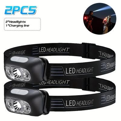 TEMU 2pcs Macrocosm Led Headlamps, Usb Rechargeable, Portable, Mini, Bright, With Motion Sensor, For Night Work, Outdoor, Camping, Hiking, Emergency Use
