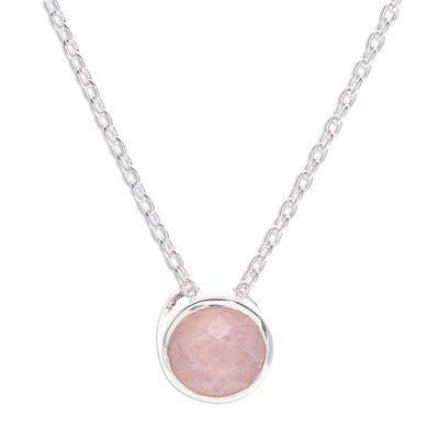 Sweet Sun in Pink,'Rose Quartz and Sterling Silver Pendant Necklace'