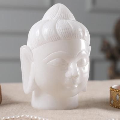 Quiet Buddha,'Alabaster Buddha Head Sculpture Hand-Carved in India'