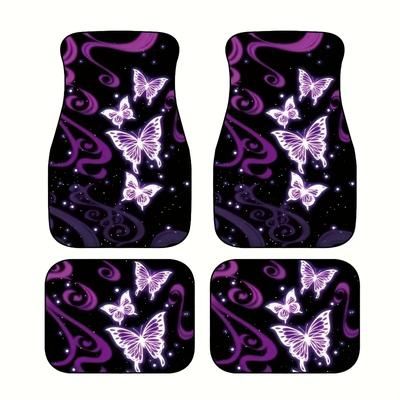 TEMU Four-piece Purple And White Print Front And Rear Seat Car Floor Mats, Car Interior Decoration