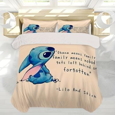 TEMU 3pcs & Stitch Cartoon Bedding Set Includes 1 Duvet Cover And 2 Pillowcases - Super For Bedroom, Or Gift For - All Home Decor, Multi Size, | Design|zipper Closure, Bedding Accessories