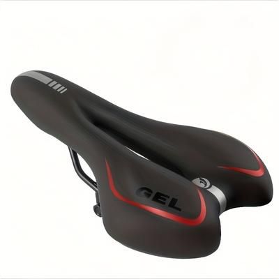 TEMU Gel Bike - Waterproof Soft Cushion Seat For , Black With Red Accents, For Road, Mountain, City & Exercise Bikes, Bicycle Seat, Exercise Bike Seat, Ergonomic Bike , Durable Bike