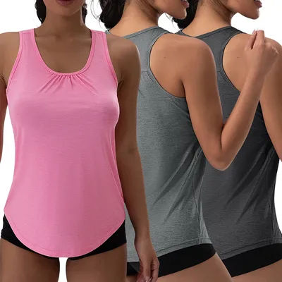 V-Neck Pleated Sleeveless Yoga Top for Women Loose Sports Top Solid Color Elastic Shirts Running Exercise Vests Gym Clothing