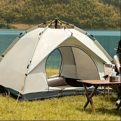 TEMU 2-3 Person Pop-up Tent With Glass Fiber Poles, Hexagonal Square Oxford Cloth Camping Shelter, Outdoor Portable Folding Automatic Camping Quick-open Tent, Thickened Camping Tent Set