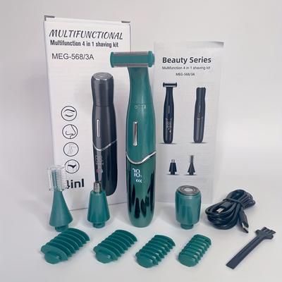 TEMU Gzhjgos 4-in-1 Painless Hair Removal Kit For - Usb Rechargeable Electric Epilator With Stainless Steel Blades, Limit Comb Included, Gzhjgos