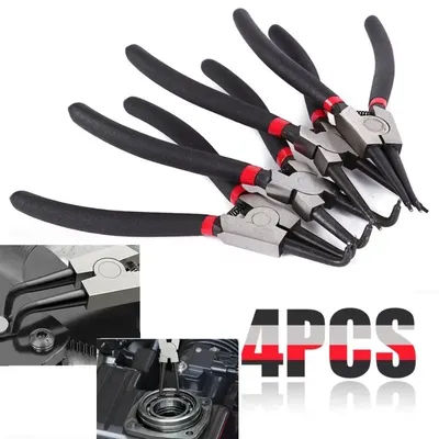 4Pcs 7in Circlip Plier Long Nose Plier/Staight Bent Plier Inner Outer Staight Bent Plier/Retaining Snap Ring Remover/Hand Tool