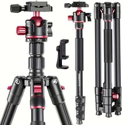 "TEMU Cambofoto Professional Aluminum Alloy Tripod And Monopod Set, 68/173cm Portable Camera Stand With 360 Degree Ball Head, Quick Release Plate For Dslr, 3/8" Exchangeable, 1/4" Threaded"