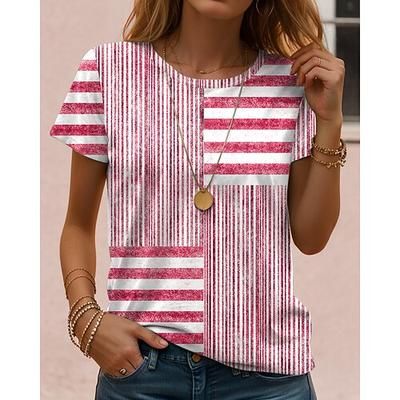 Per donna Maglietta Stampato Grafico Geometrico Vintage Classico Casual Manica Corta Girocollo Top Regolari Quotidiano Weekend Abbigliamento mare Blu Rosso Viola Grigio Estate Primavera