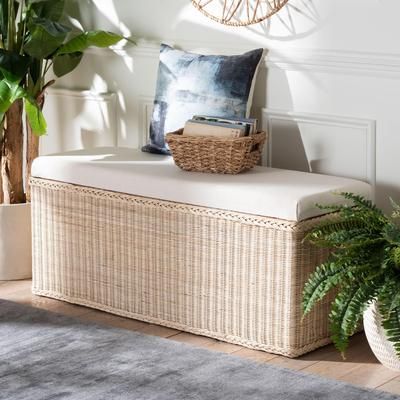 Barid Braided Natural Rattan Storage Bench, Rectangle by Bali & Pari in Natural (Size ONE SIZE)