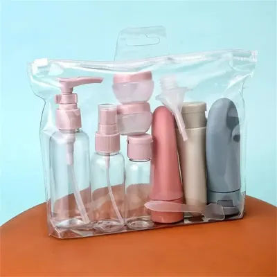 11pcs Travel Bottles Storage Bag Set With Travel Size Empty Liquid Cream Lotion Containers Fine Mist Spray Bottle Squeeze Tubes