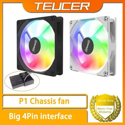 TEUCER P1 Chassis Fan 12cm Color Light 12V Computer Cooling Black White Big 4Pin