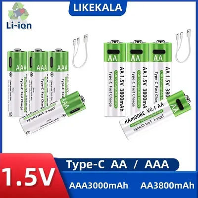 LIKEKALA Li-ion AAA and AA Rechargeable Battery Type-C Lithium-ion 3800mAh 1.5V AA +3000mAh 1.5V AAA Battery with Charging Case