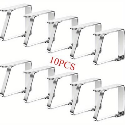 TEMU 6/10pcs Set Of Large Tablecloth Clips Made Of Stainless Steel, Flexible And Movable Tablecloth Clamps, Suitable For Garden Tables, Dining Rooms, And Home Tables