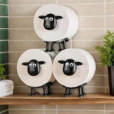 TEMU 3-pack Cute Sheep Toilet Paper Holder, Decor, Ideal Gift For New Year, Christmas Or Halloween