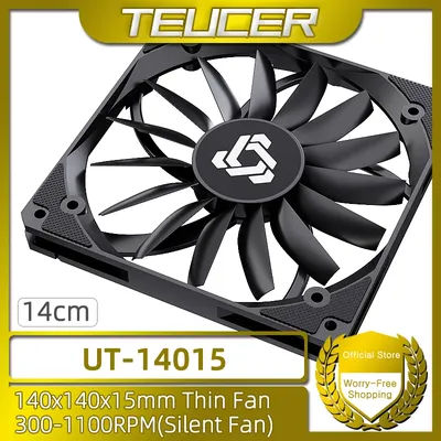 TEUCER UT-14015 140mm PC Cooling Fan, PWM 300-1100RPM, 15 blades, Equipped with FDB Bearing, Large Air Volume ITX 14cm Case Fan