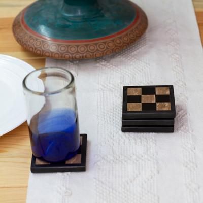 Chess Charm,'4 Chess Board-Inspired Square Onyx and Marble Coasters'