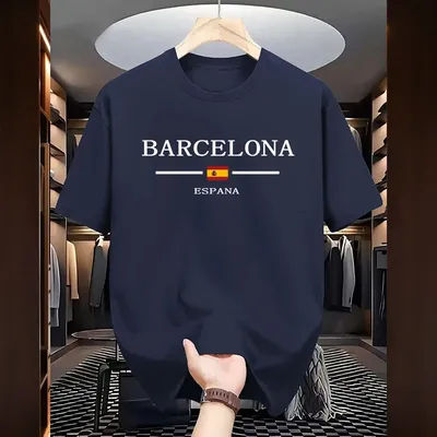 Barcelone imprimé T-shirts pour hommes de haute qualité 100% coton col rond manches courtes hauts maison extérieure décontracté doux T-shirts vêtements pour hommes