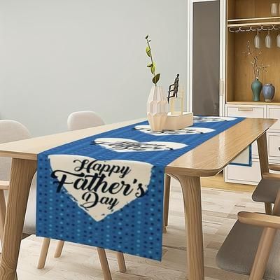 TEMU 1pc Happy Father's Day Linen Table Runner - With Message, Decorative Table Cover For Dining, Weddings, And Parties, 13x48/72/108 Inch