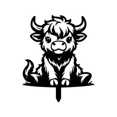 TEMU Highland Cow Garden Stake - Rustic Metal Yard Art, Durable Cartoon Animal Decoration, Lawn Ornament For Outdoor Spaces, Ideal Father's Day Gift, Cow Deco